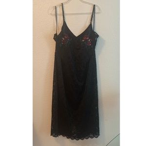 City Chic Black Lace Slip Dress with Embroidered Flowers